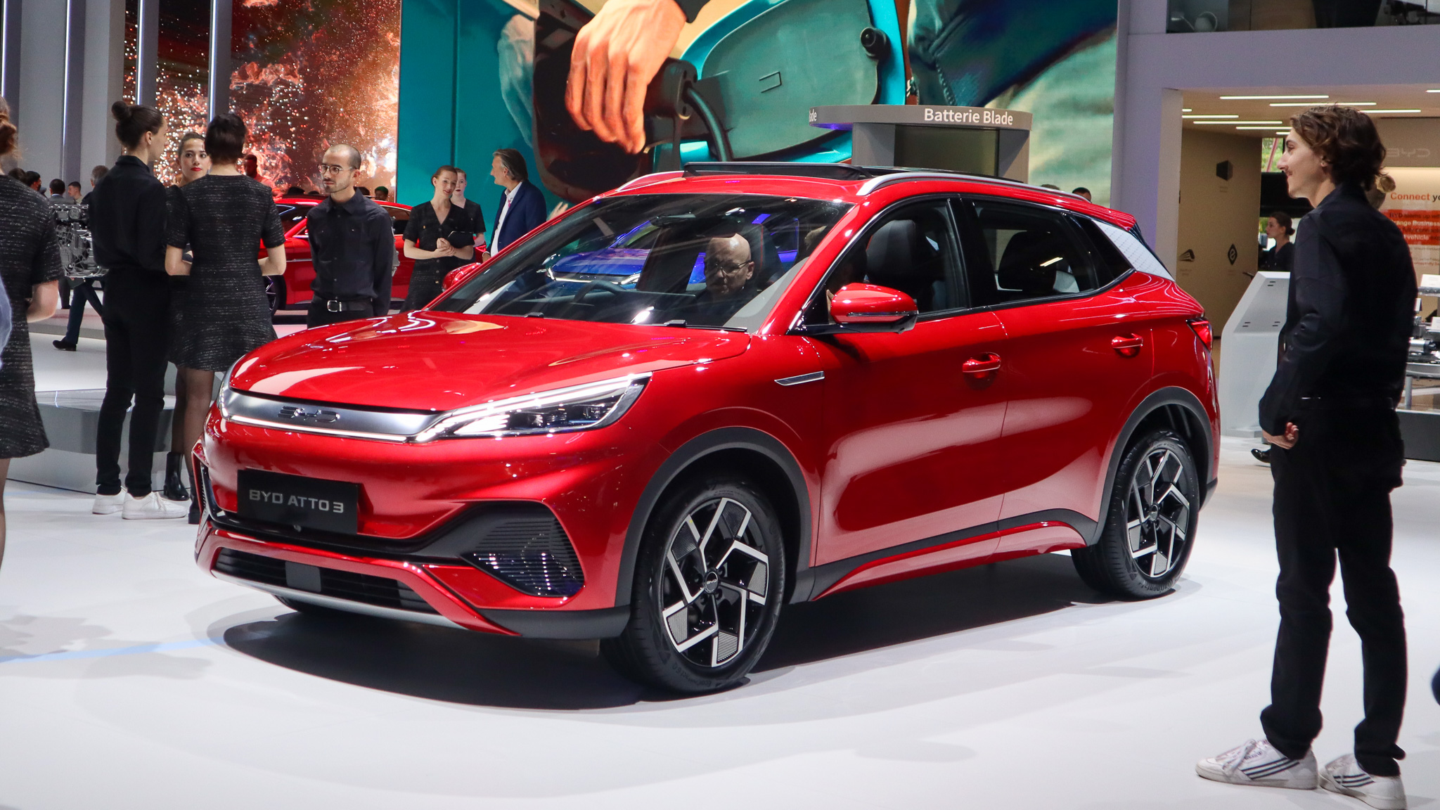 The BYD Atto 3 on display at the 2022 Paris Motor Show.