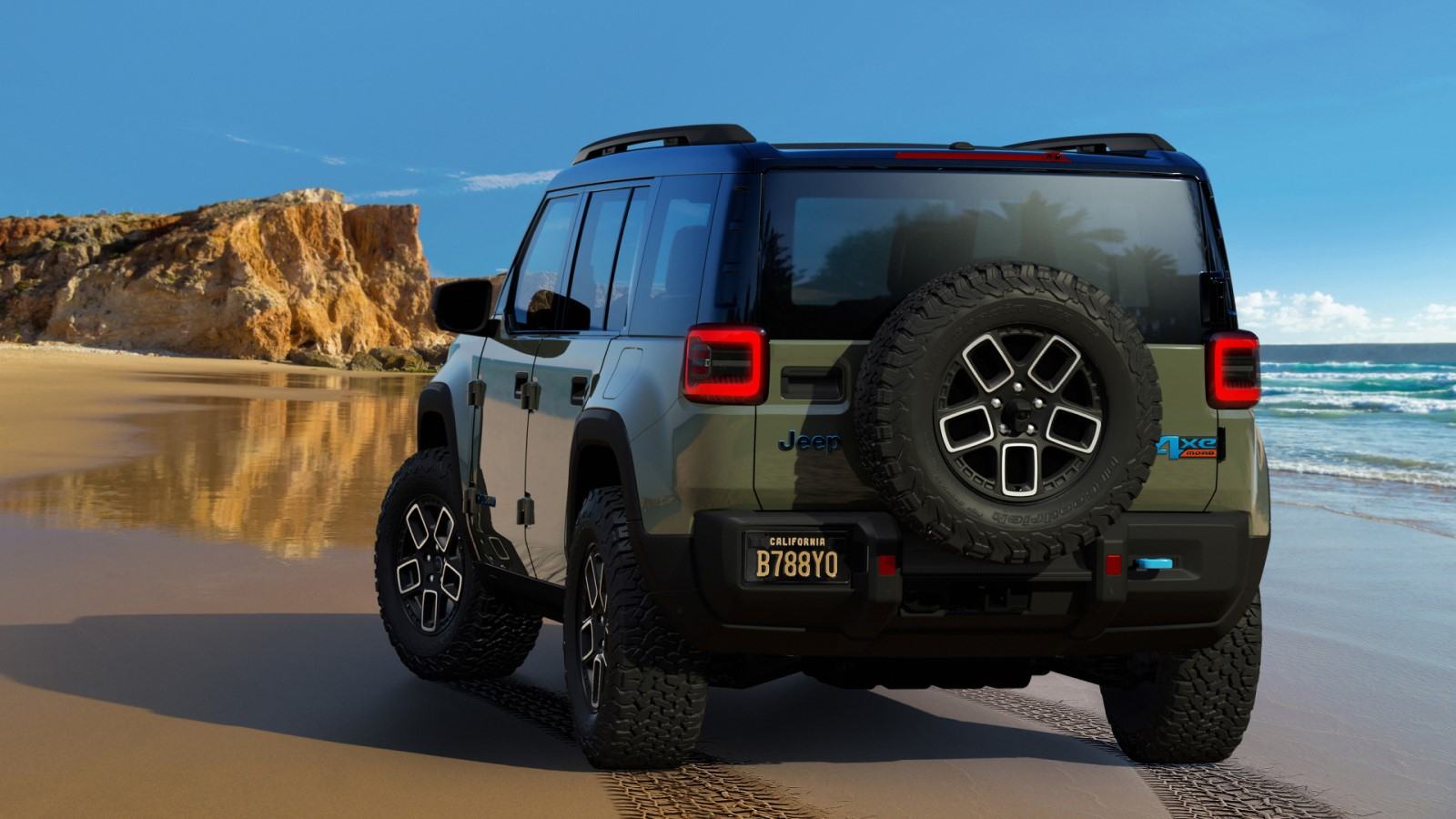 A render of the back of the Jeep recon electric SUV. 