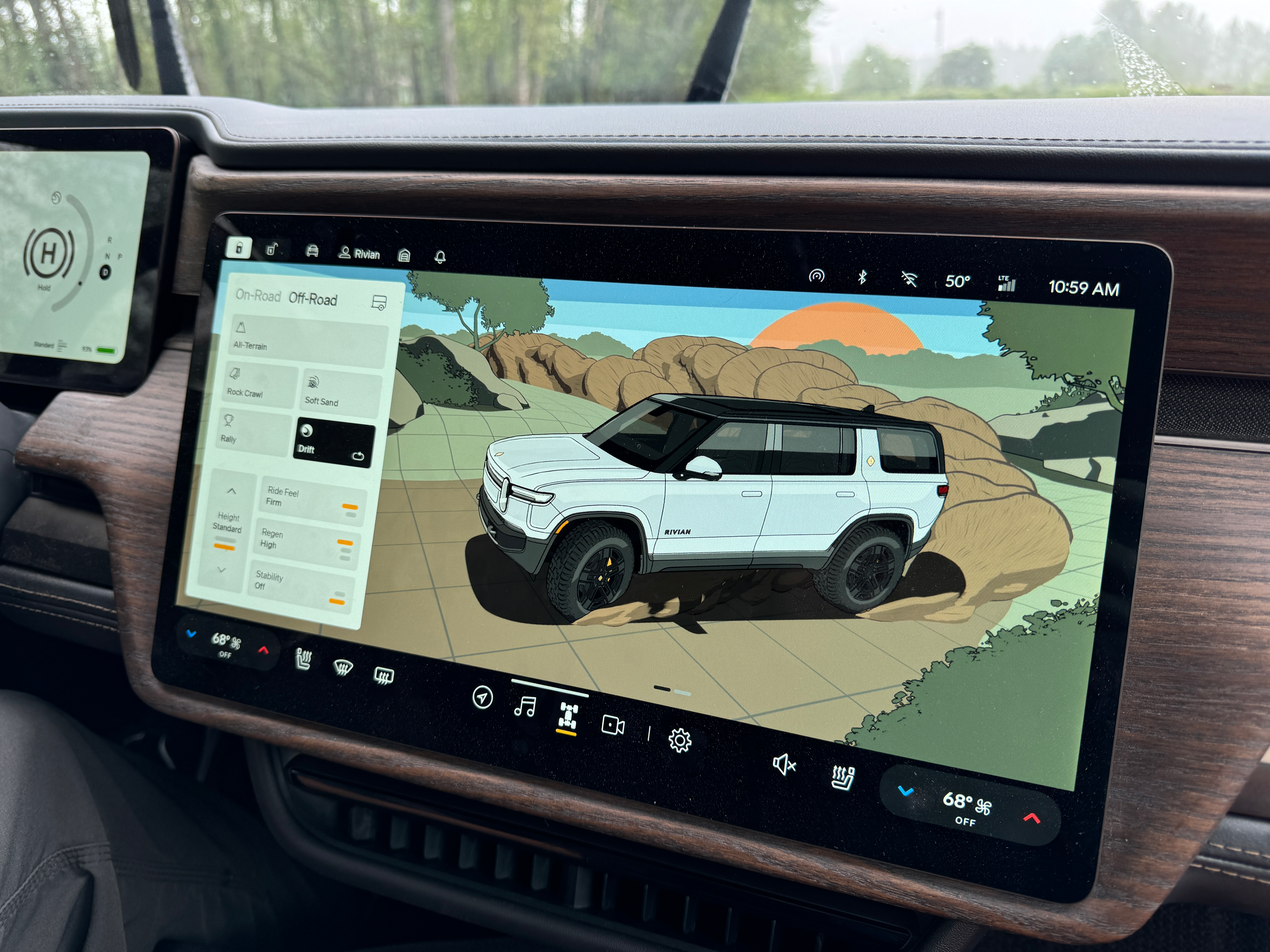 Infotainment screen of a Rivian R1S