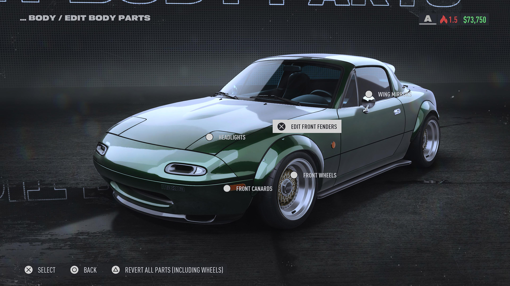 Screenshot of an NA Miata being customized in NFS Unbound