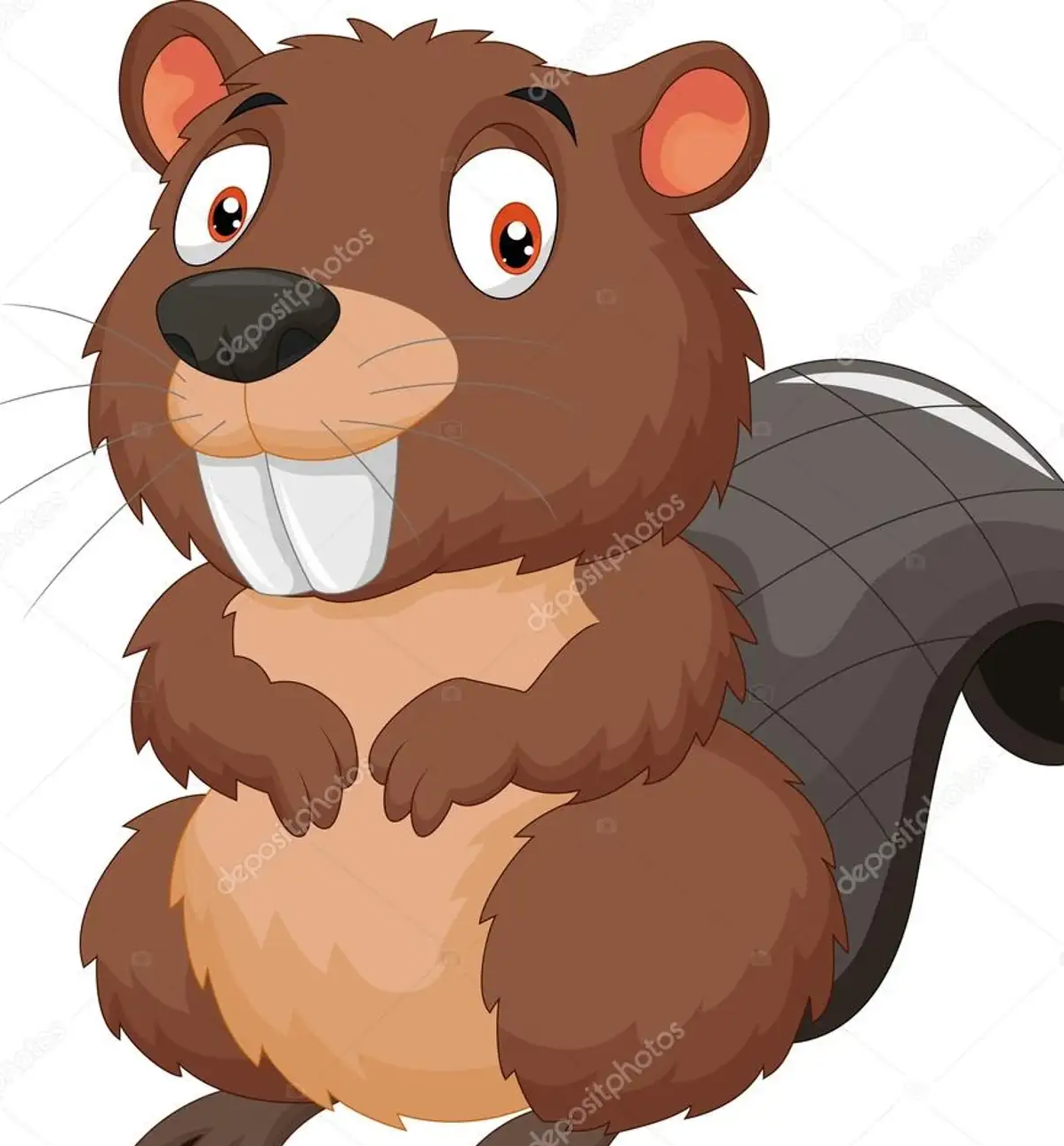 A cartoon beaver with wide eyes and buck teeth is staring at you.