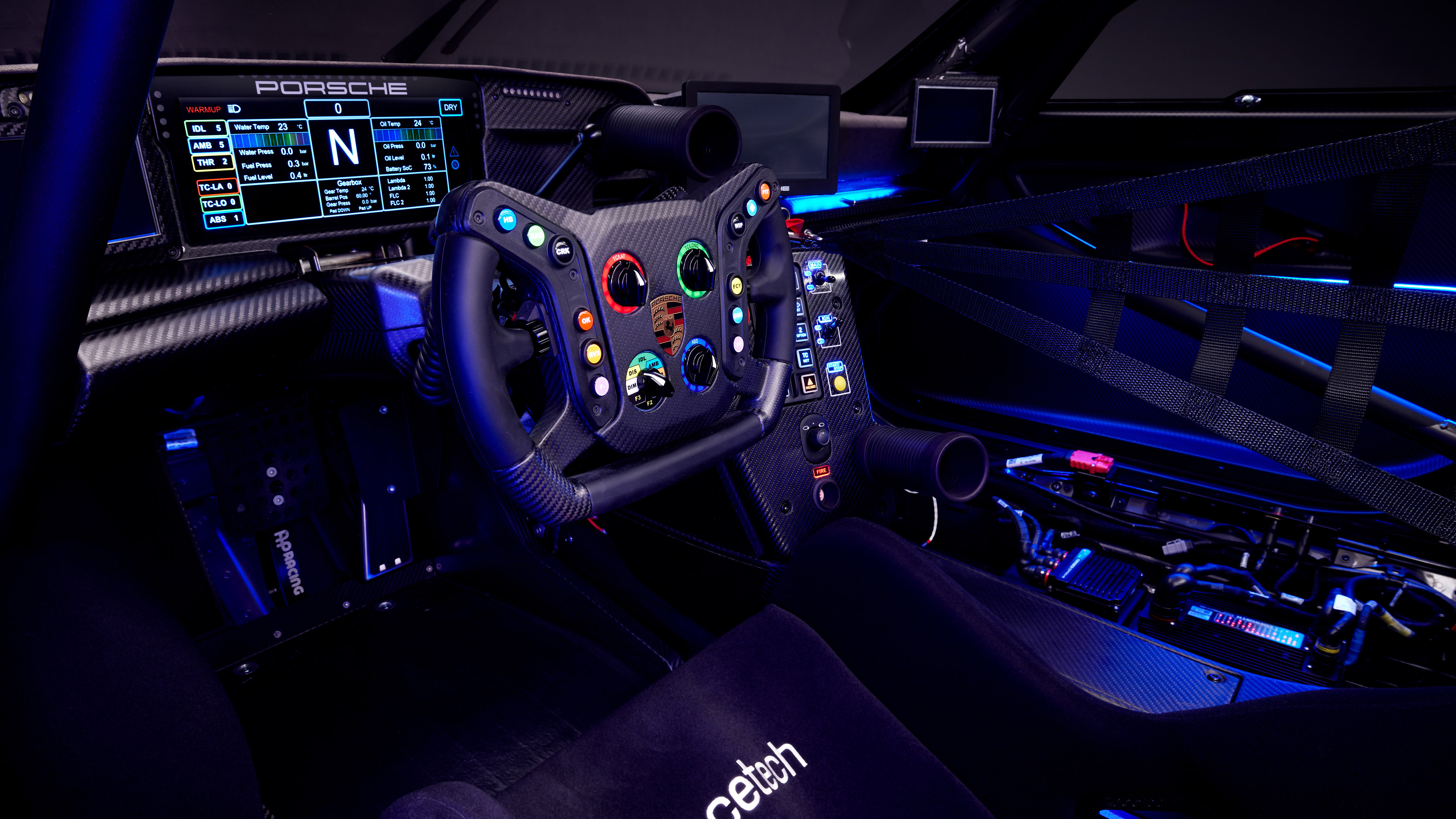 The interior of the single-seat Porsche 911 GT3 R Rennsport