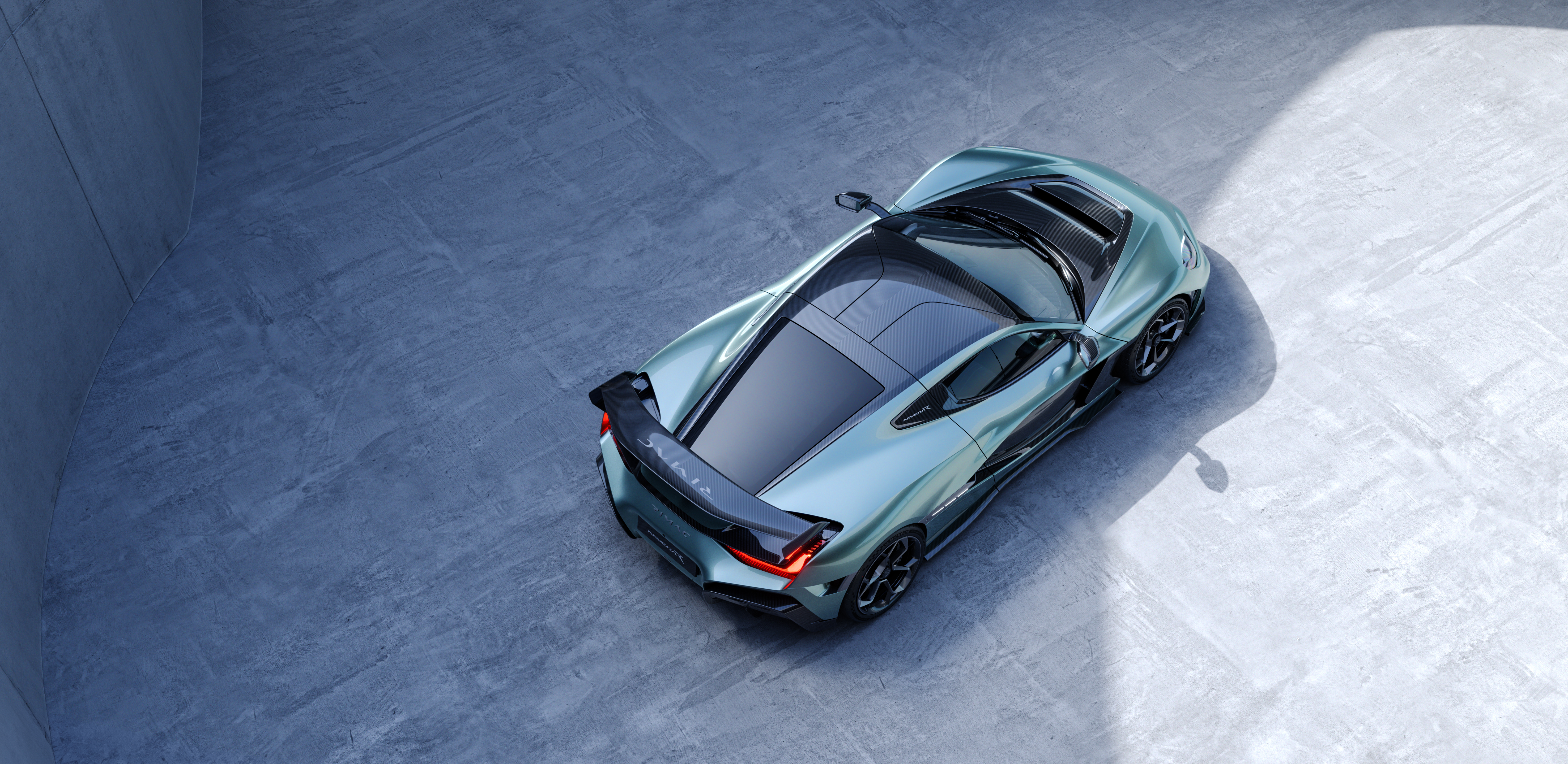 Top-down view of a green Rimac Nevera R