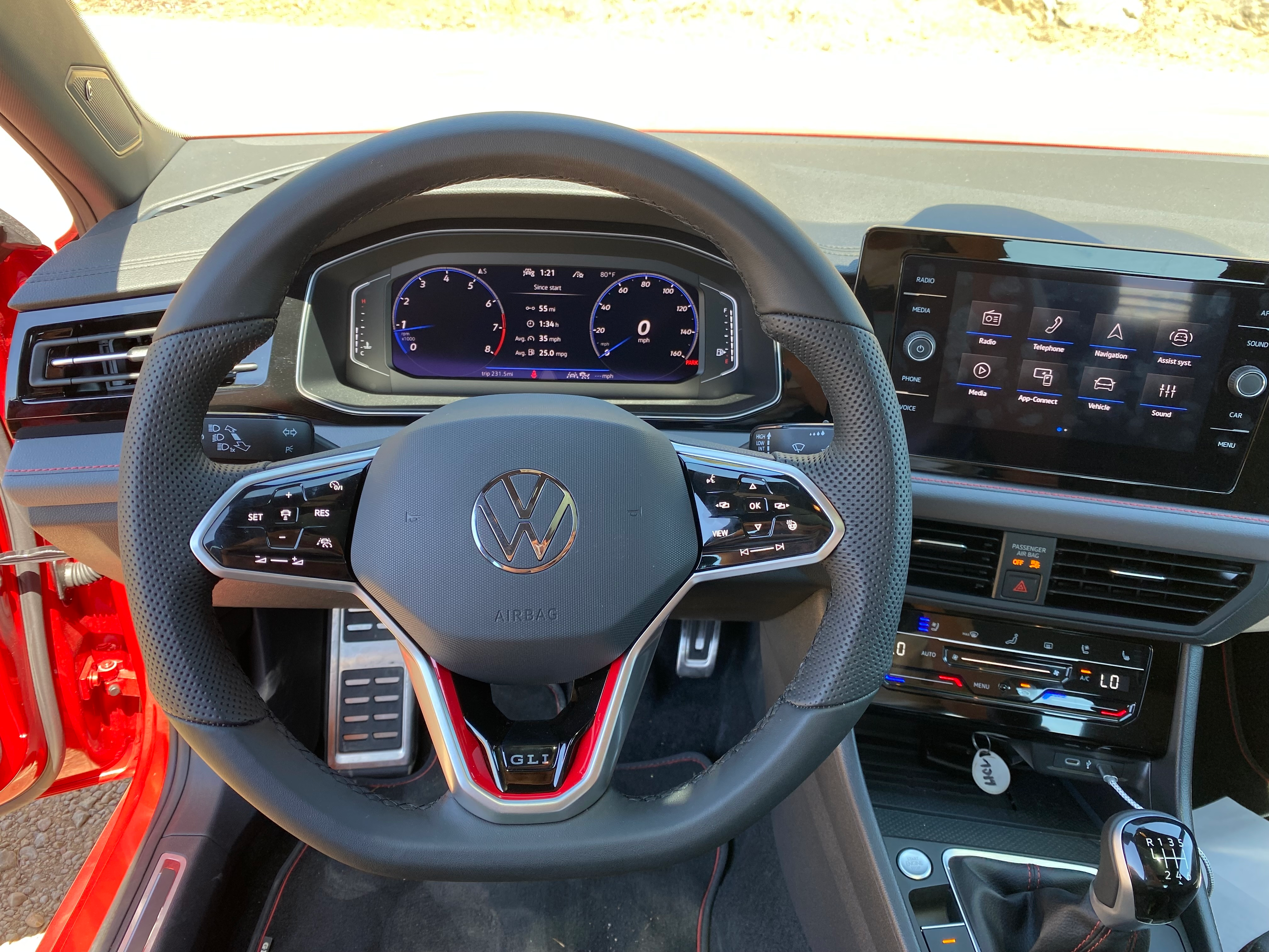 a close-up of the GLI steering wheel